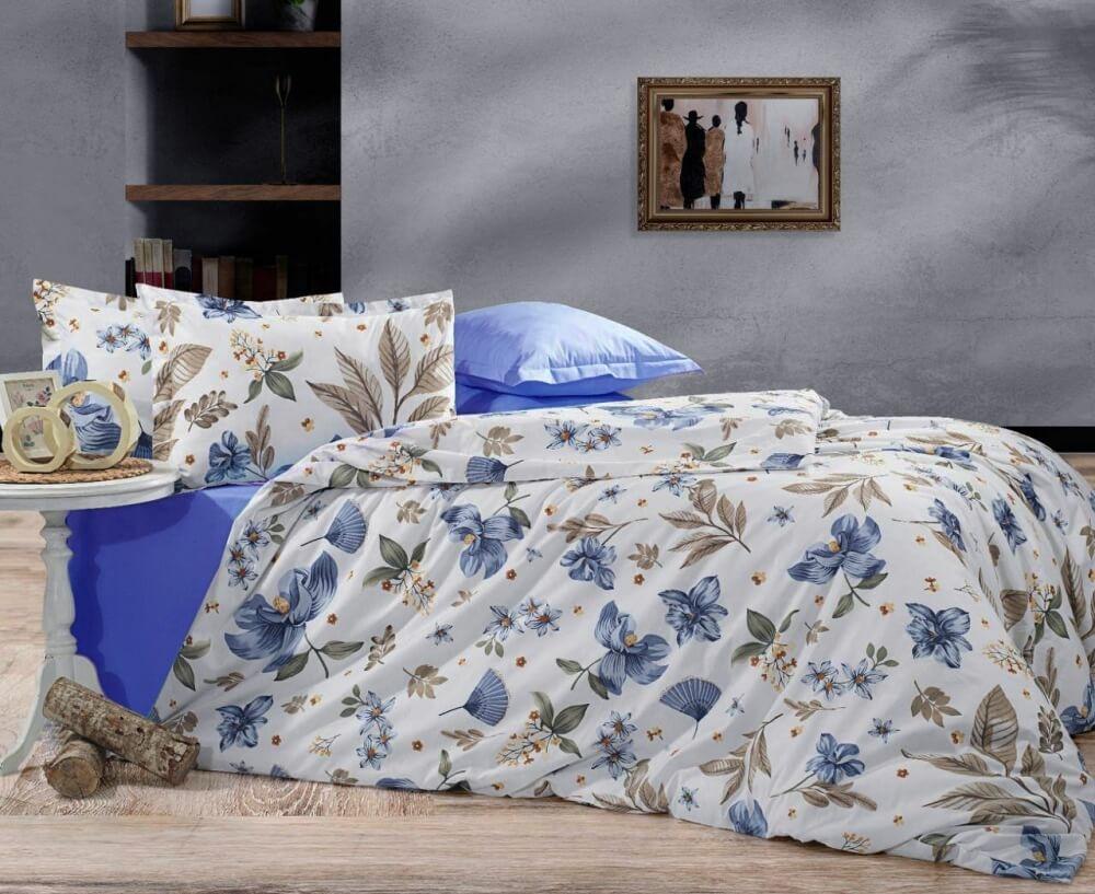 турецкое постельное белье коттон с синими цветами фото 1