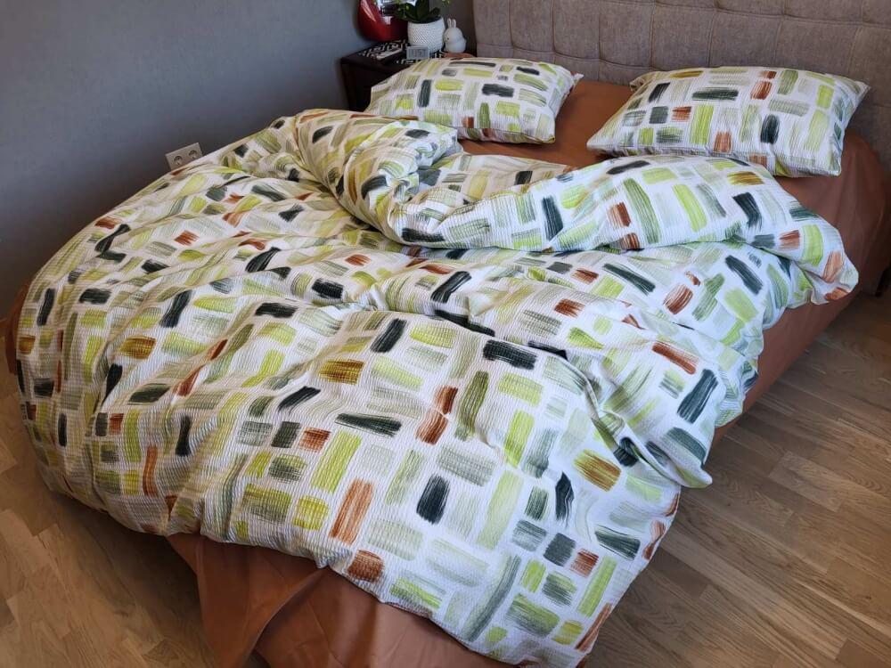 турецкое постельное белье ранфорс гофре с салатовыми полосами фото 1