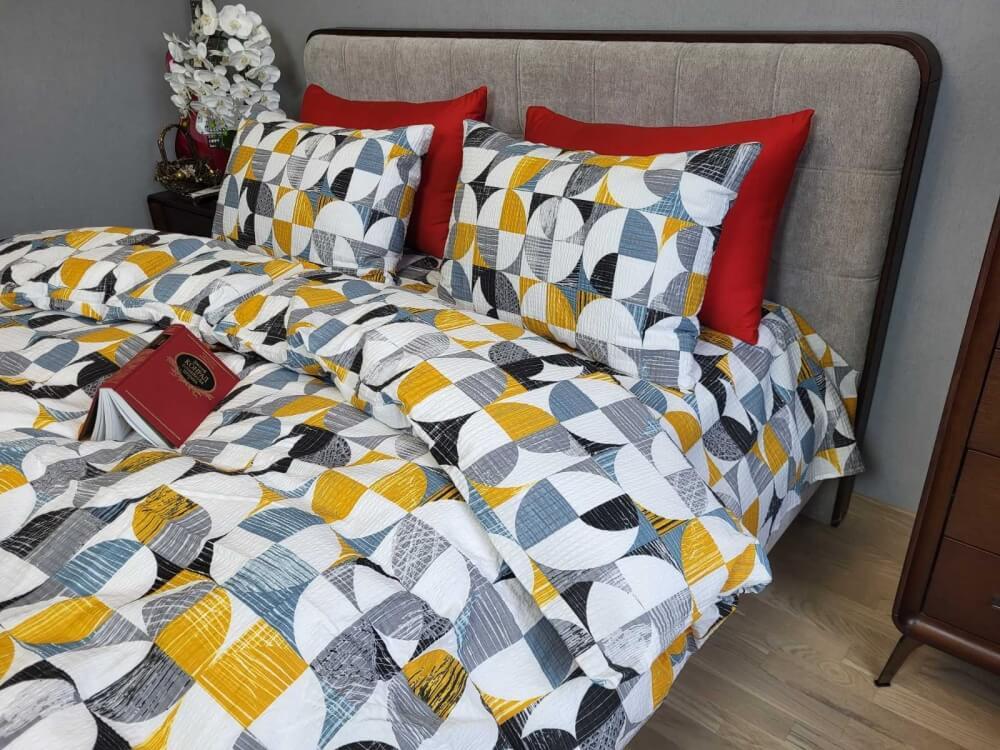 турецкое постельное белье ранфорс гофре оранжево-серого цвета с кругами фото 1