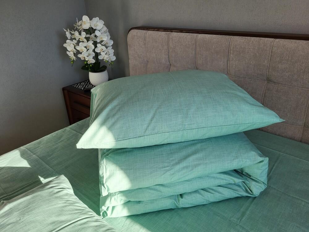 однотонное турецкое постельное белье коттон мятного цвета фото 3