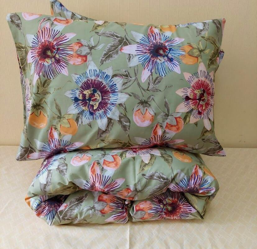 постельное белье сатин оливкового цвета с цветами фото 1