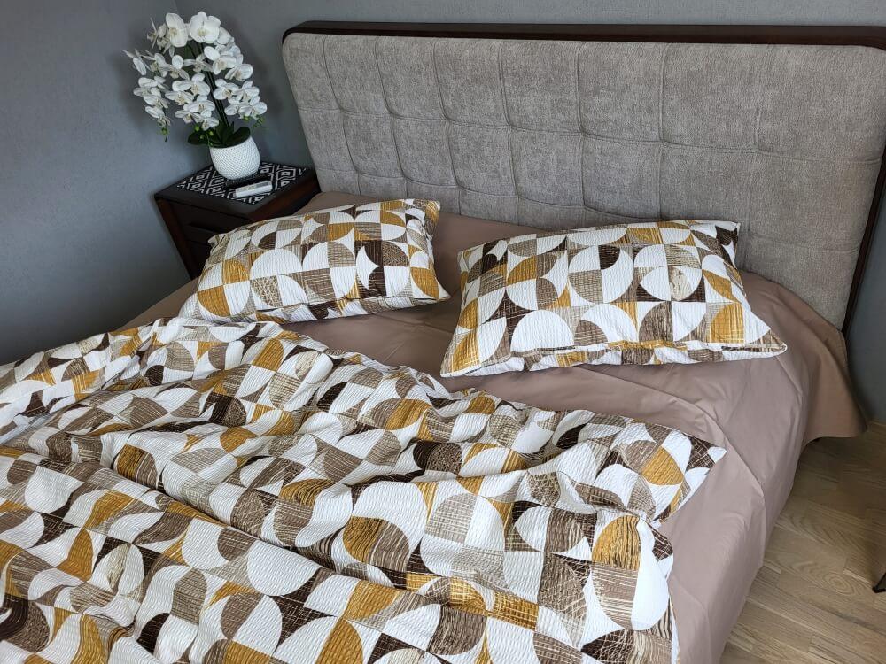 постельное белье ранфорс гофре коричнево-медного цвета с геометрическим рисунком фото 1