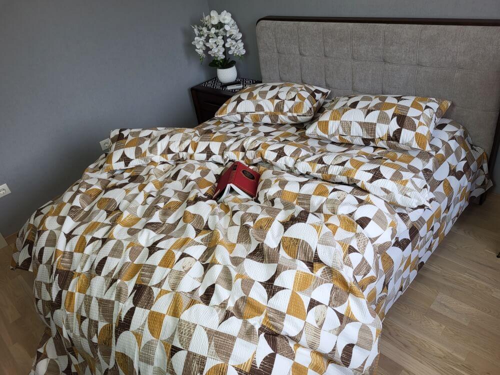 постельное белье гофре коричнево-медного цвета с геометрическим рисунком фото 1