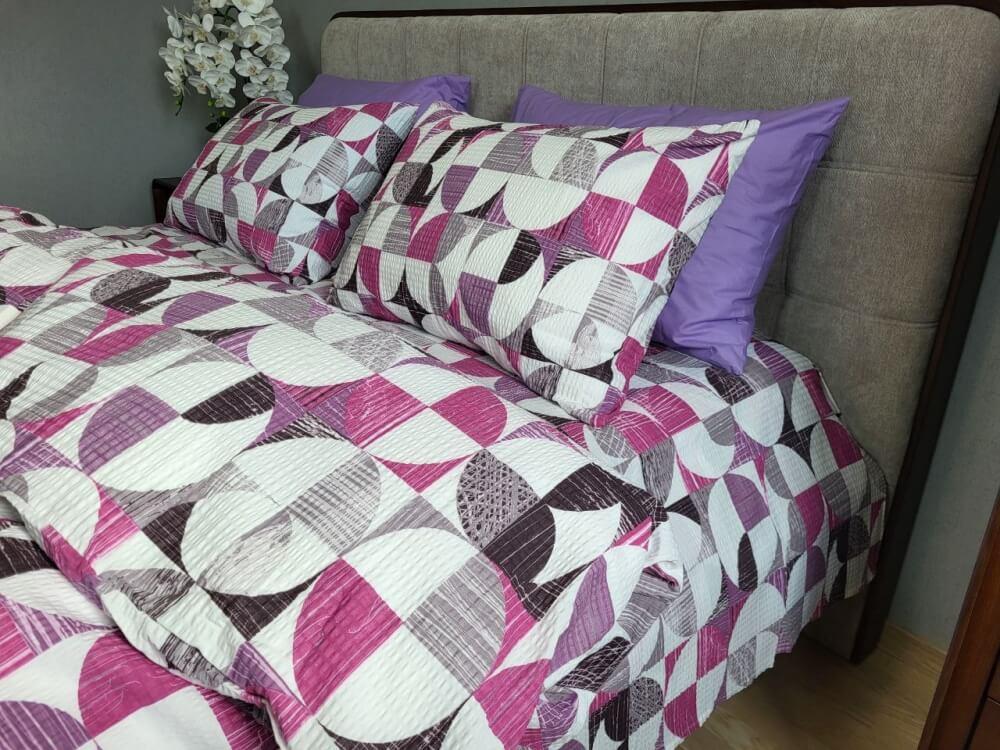 постельное белье гофре цвета фуксия с геометрическим рисунком без компаньона фото 1