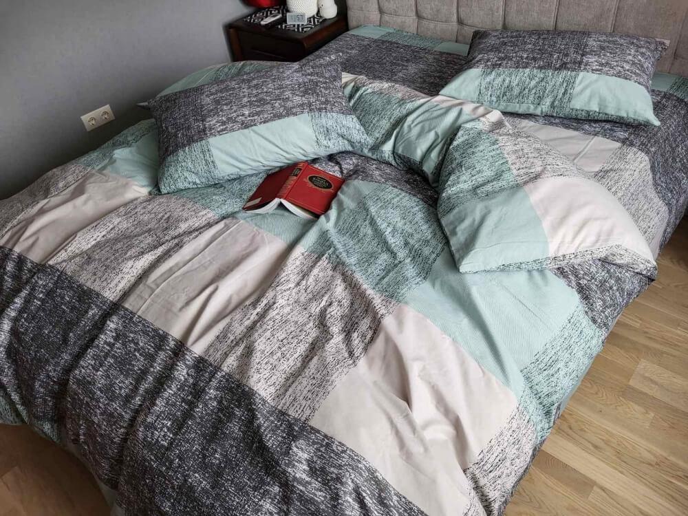 зелено-серое постельное белье бязь с рисунком квадраты фото 2