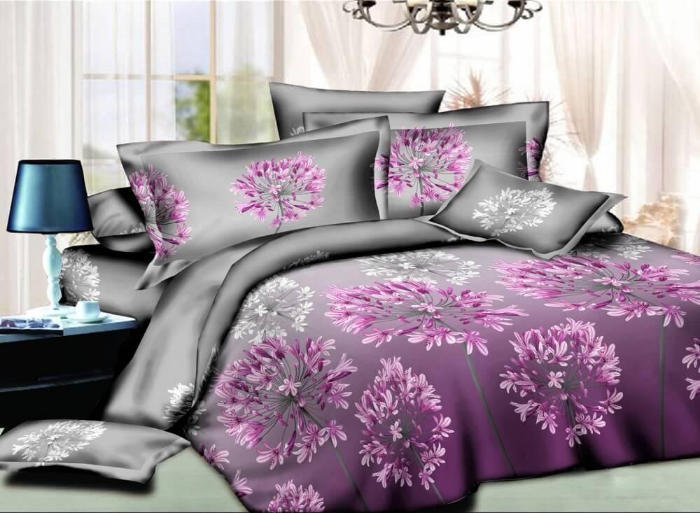 фиолетовое постельное белье ранфорс с лилиями фото 1