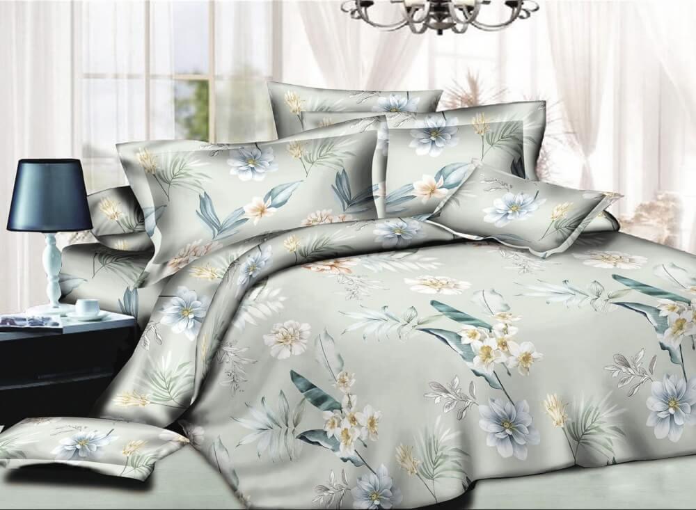 постельное белье ранфорс оливкового цвета с персиковыми цветами фото 1