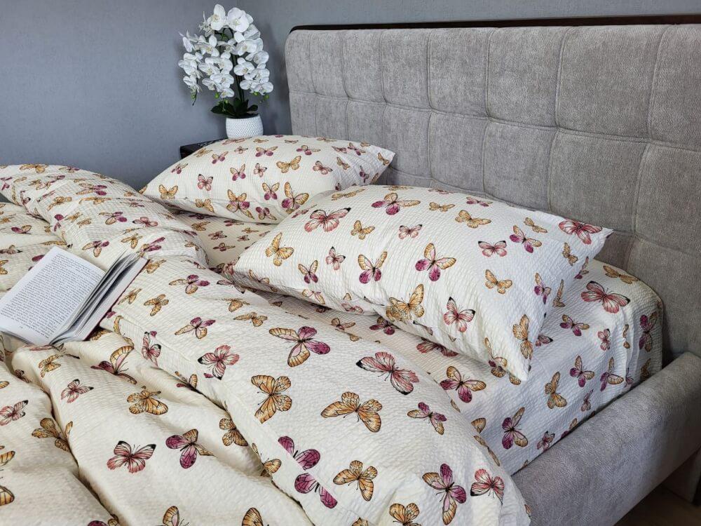 постельное белье ранфорс гофре с бабочками фото 1