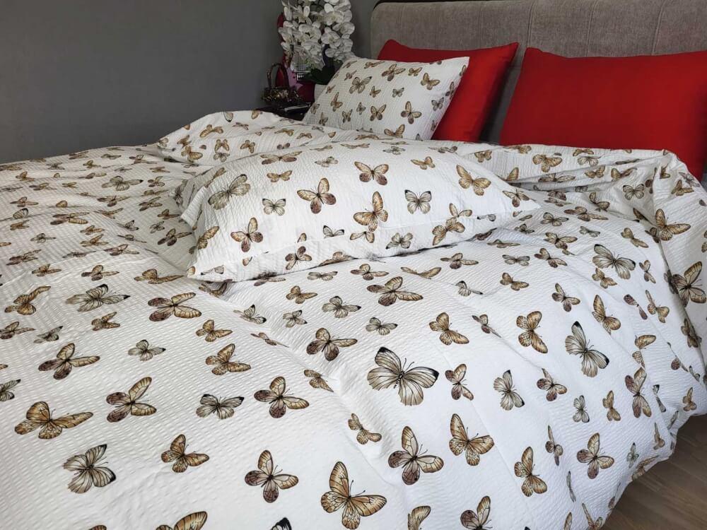 постельное белье ранфорс гофре с коричневыми бабочками фото 1