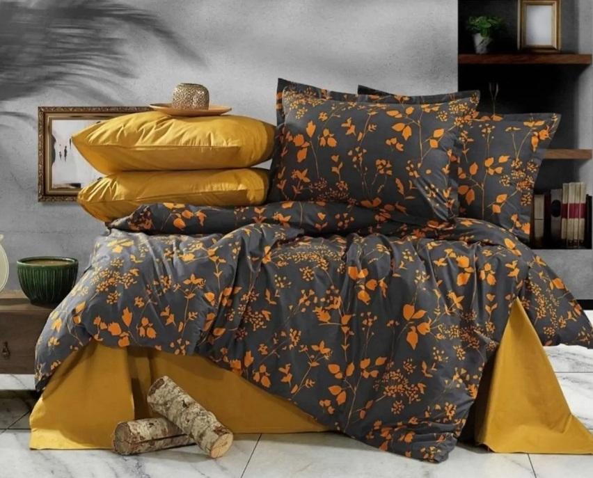 постельное белье ранфорс турция с цветами горчичного цвета фото 1
