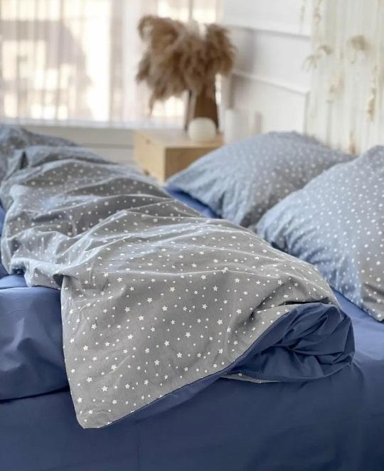 постельное белье сине-серого цвета со звездами