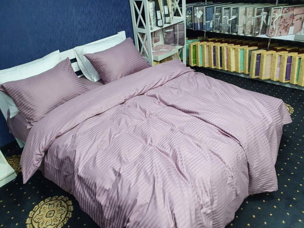 постельное белье страйп сатин светлого сливового цвета фото 1