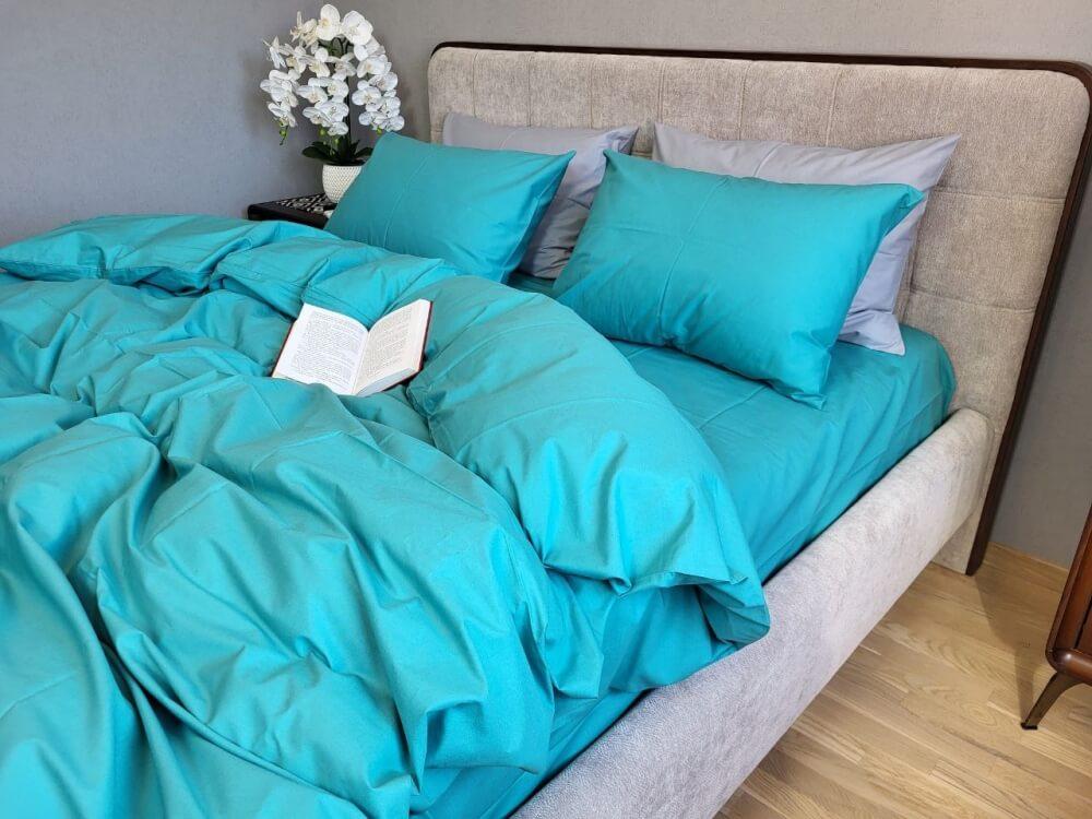 однотонное турецкое постельное белье коттон бирюзового цвета фото 1