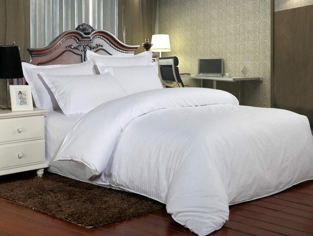 белое постельное белье страйп сатин повышенной плотности 150 г/м2, полоска 1/1