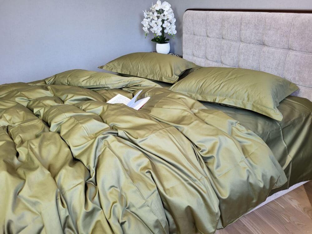 однотонное оливковое постельное белье сатин турция фото 1