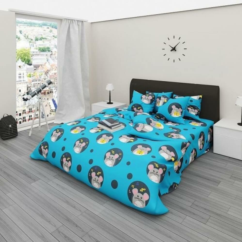 постельное белье бязь голубого цвета с мышками