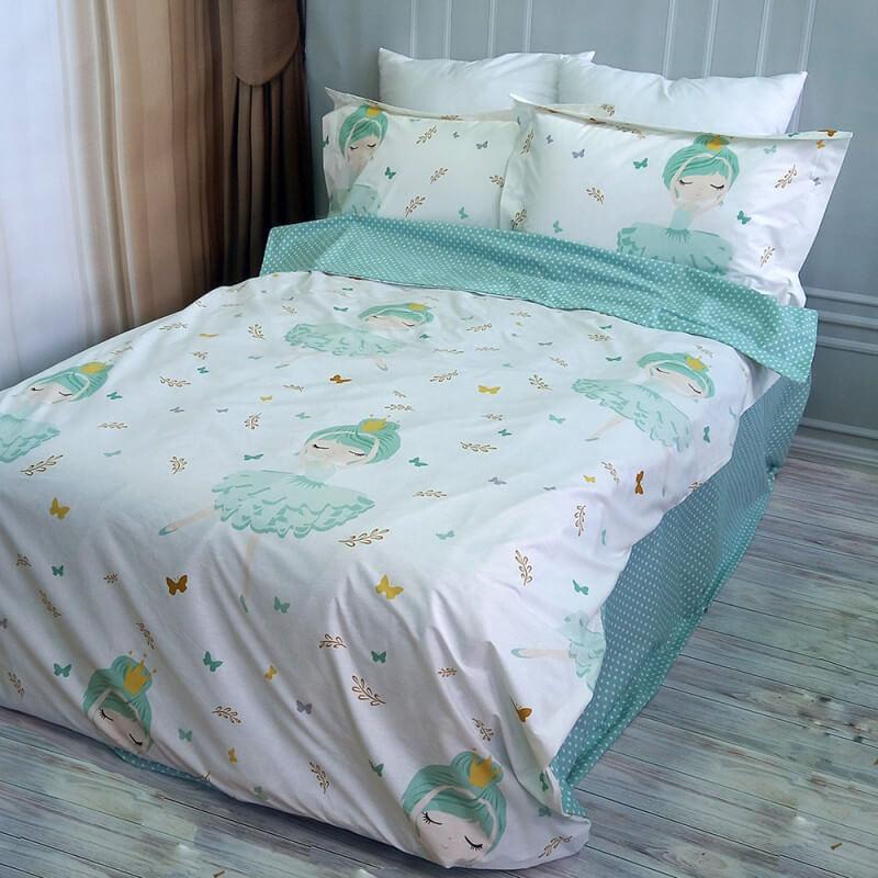 турецкое постельное белье ранфорс мятного цвета с балеринами фото 1