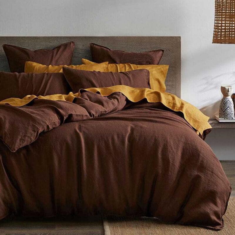 однотонное постельное белье ранфорс турция коричневый и охра цвет