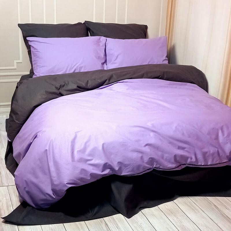 однотонное турецкое постельное белье лавандового цвета в сочетании с антрацитом фото 1