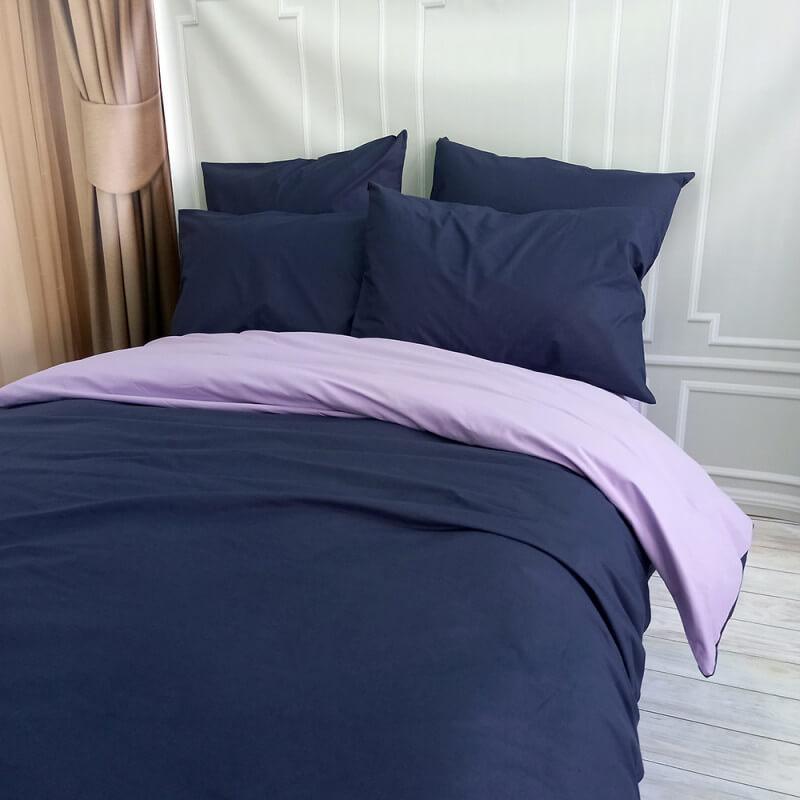 однотонное постельное белье ранфорс Турция в темно-синий цвет в сочетании с лавандовым фото 1