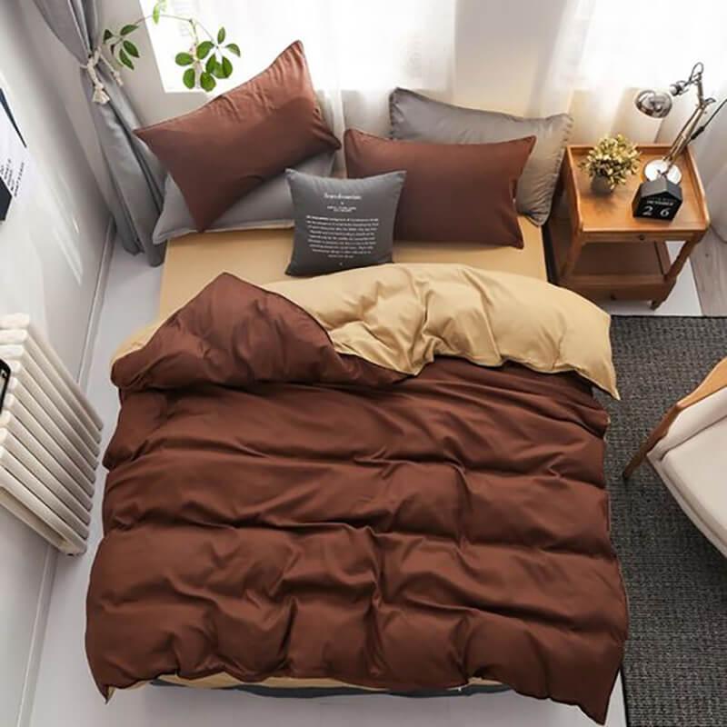 однотонное турецкое постельное белье ранфорс коричневого цвета в комбинации с бежевым цветом фото 1