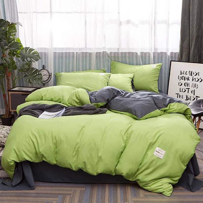 однотонное турецкое постельное белье ранфорс темно-серого цвета в комбинации с фисташковым цветом фото 1