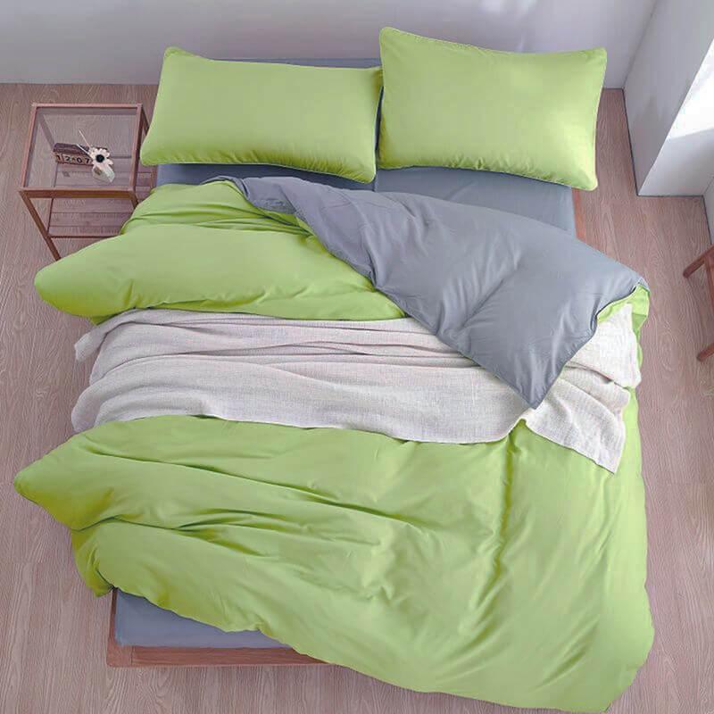 однотонное турецкое постельное белье ранфорс серого цвета в комбинации с фисташковым цветом фото 1