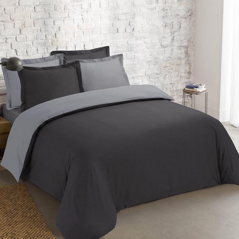 однотонное турецкое постельное белье ранфорс серого цвета в комбинации с черным цветом фото 1