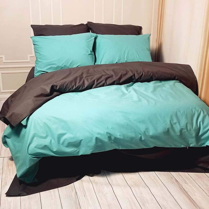 турецкое постельное белье ранфорс мятного цвета в сочетании с темно-серым оттенком антрацит фото 1