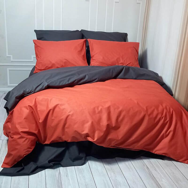 однотонное турецкое постельное белье ранфорс терракотового цвета в сочетании с антрацитом фото 1