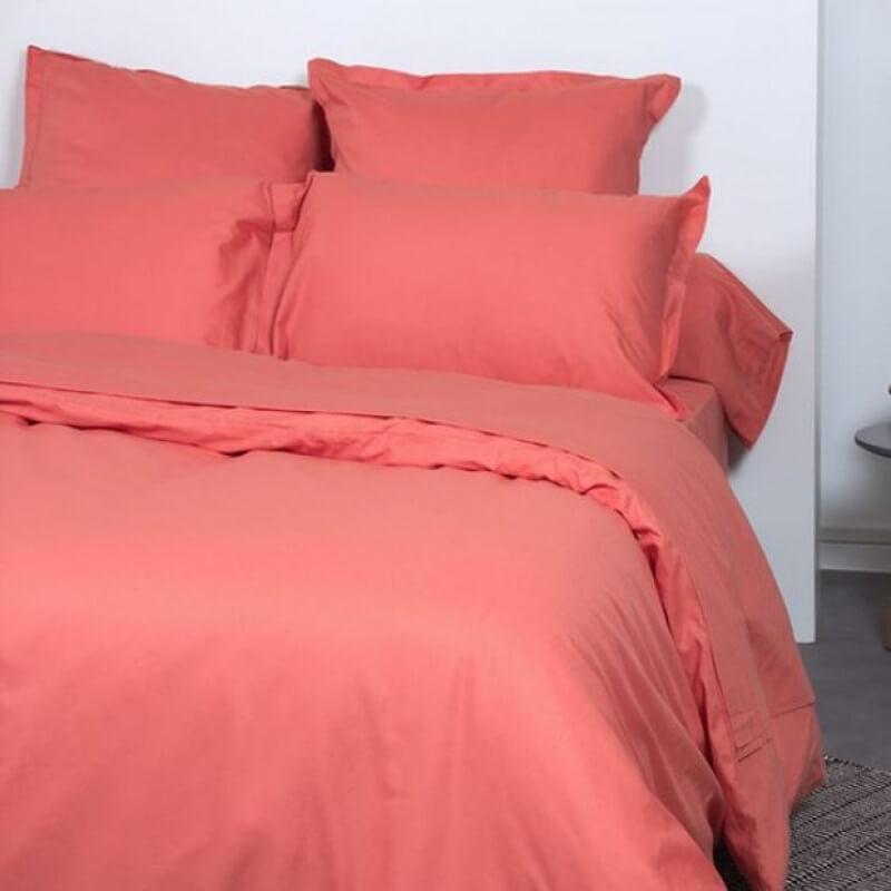 однотонное турецкое постельное белье ранфорс кораллового цвета