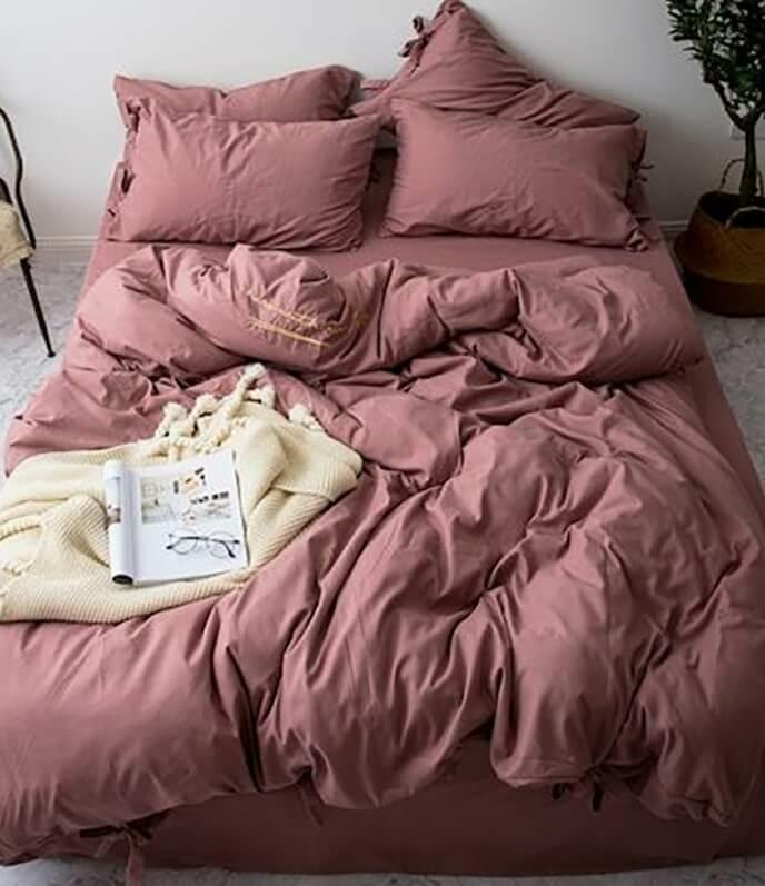 однотонное турецкое постельное белье ранфорс пудрового коричневого цвета