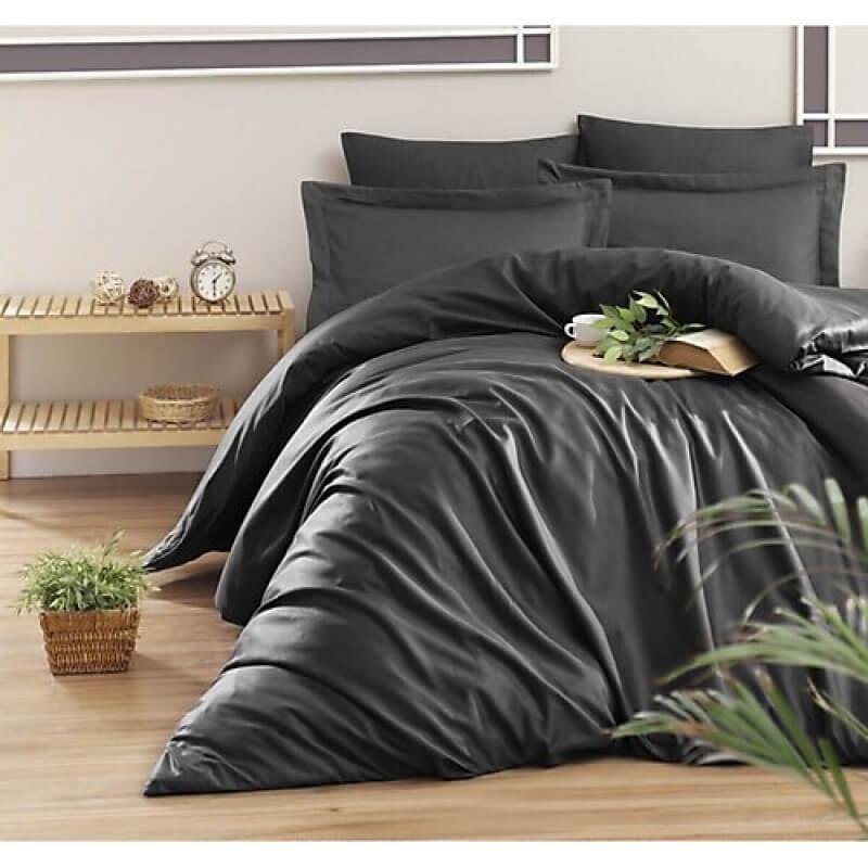однотонное турецкое постельное белье сатин графитового цвета антрацит фото 1