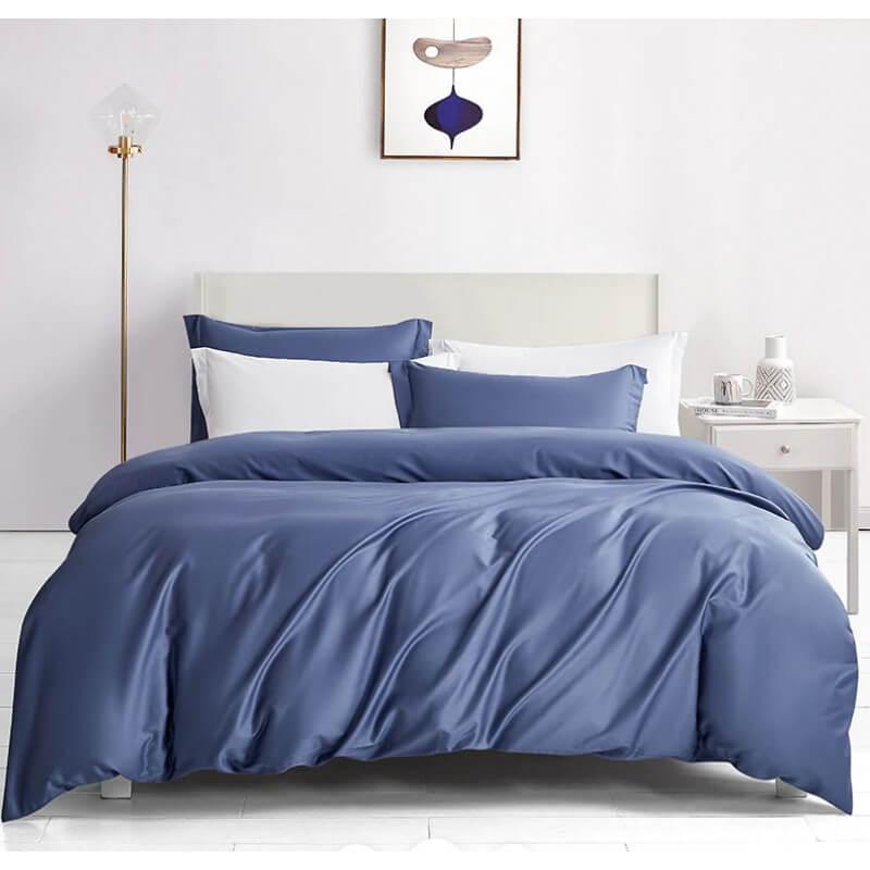 однотонное турецкое постельное белье сатин синего цвета индиго