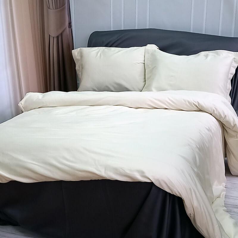 однотонное турецкое постельное белье сатин молочного цвета в сочетании с графитовым фото 1