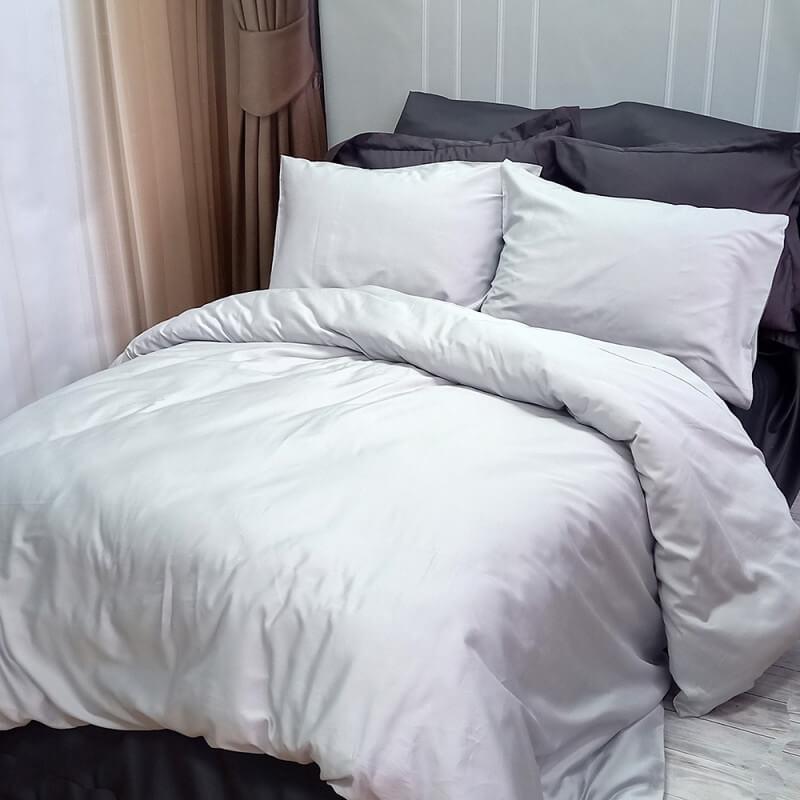 однотонное турецкое постельное белье сатин серебряный цвет в сочетании с графитовым фото 1