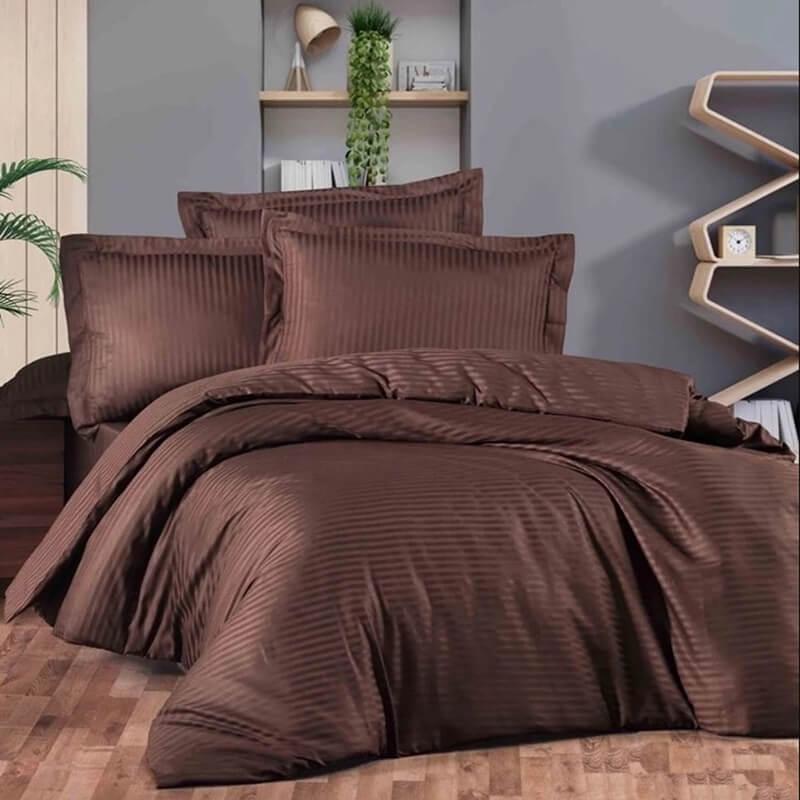 постельное белье страйп сатин шоколадного коричневого оттенка
