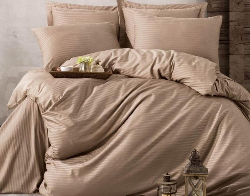 однотонное постельное белье страйп сатин оттенка капучино фото 1