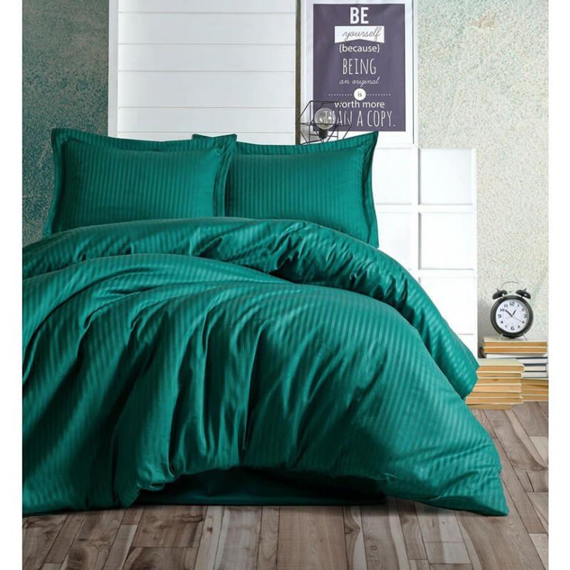 постельное белье страйп сатин красивого изумрудного цвета фото 1