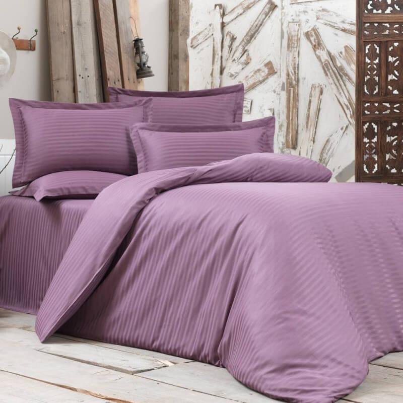 постельное белье страйп сатин лилового цвета