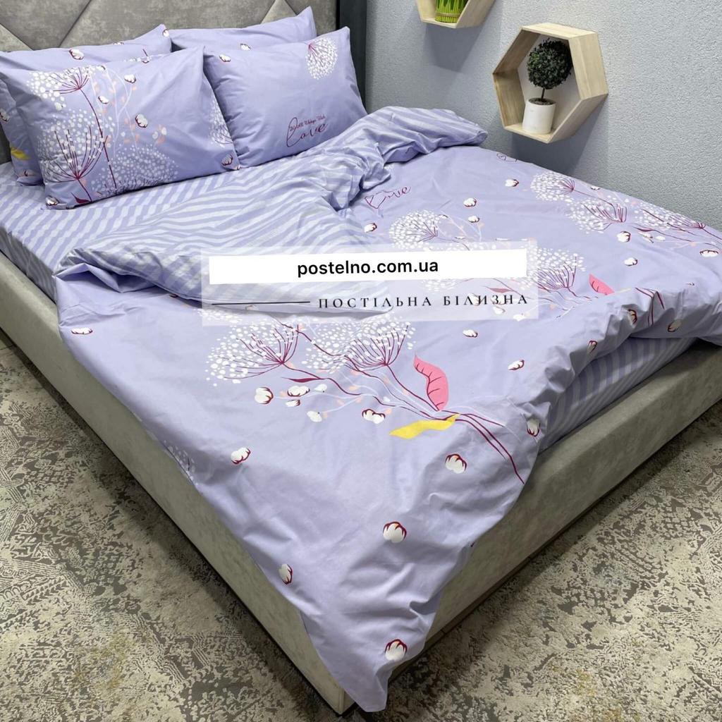 сиреневое постельное белье с цветами хлопка