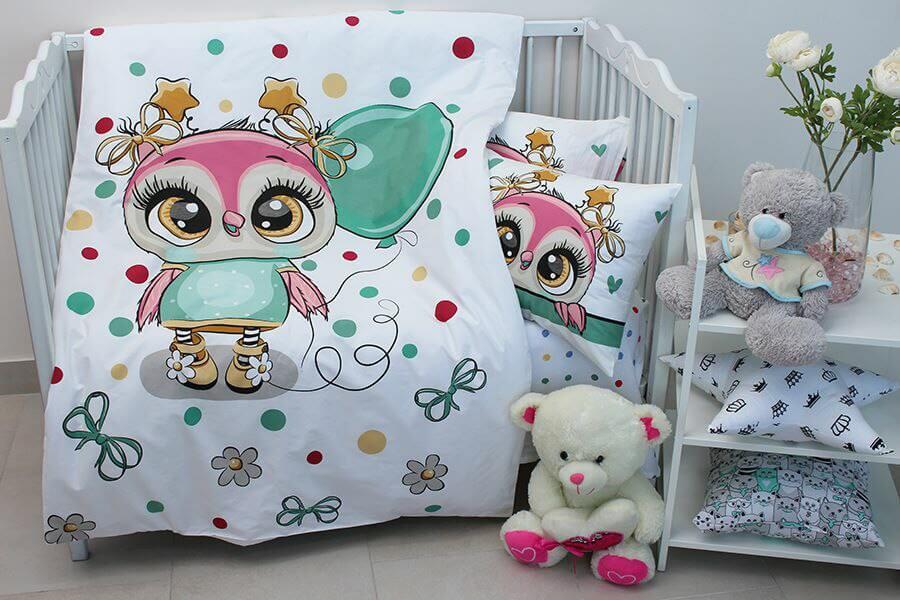 детское постельное белье в кроватку с совой и воздушным шаром фото 1