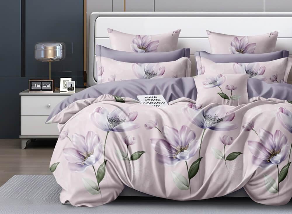 пастельное постельное белье сатин с крупными нежными цветами фото 1