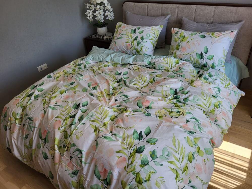 нежное постельное белье турецкий коттон с салатовыми и зелеными листиками фото 1