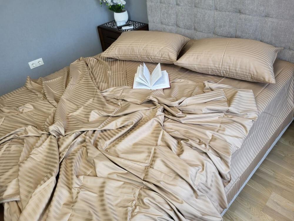 постельное белье страйп сатин бежевого цвета lux beige tone фото 1