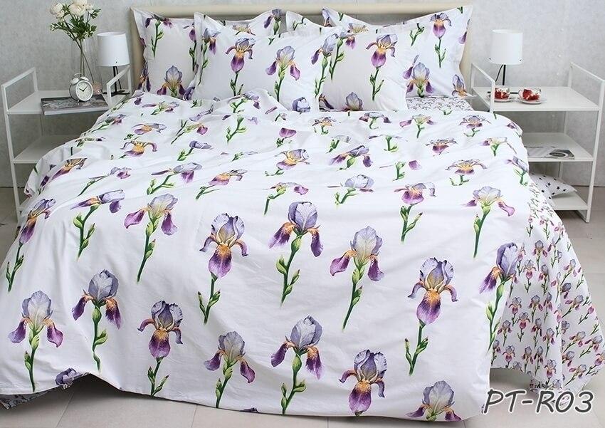 постельное белье турецкий коттон с фиолетовыми цветами петушки фото 1