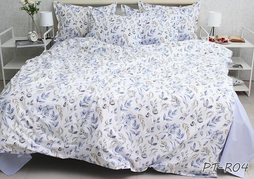 турецкое постельное белье коттон с голубыми цветами и листиками фото 1