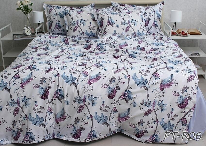 постельное белье турецкий коттон сине-фиолетовое с дубовыми листьями фото 1