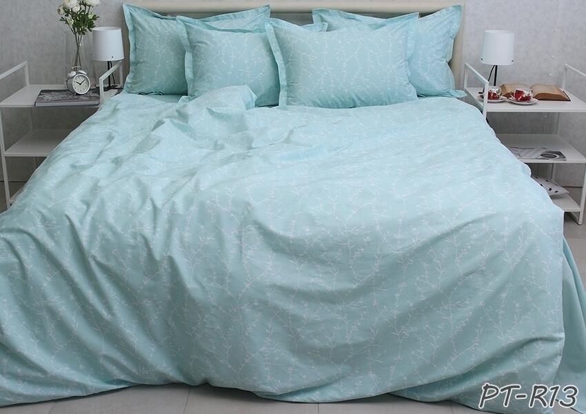 мятное постельное белье с нежными белыми веточками турецкий коттон фото 1