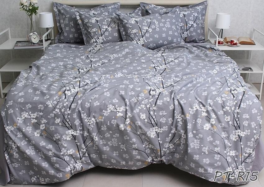 постельное белье серого цвета с цветами сакуры турецкий коттон фото 1